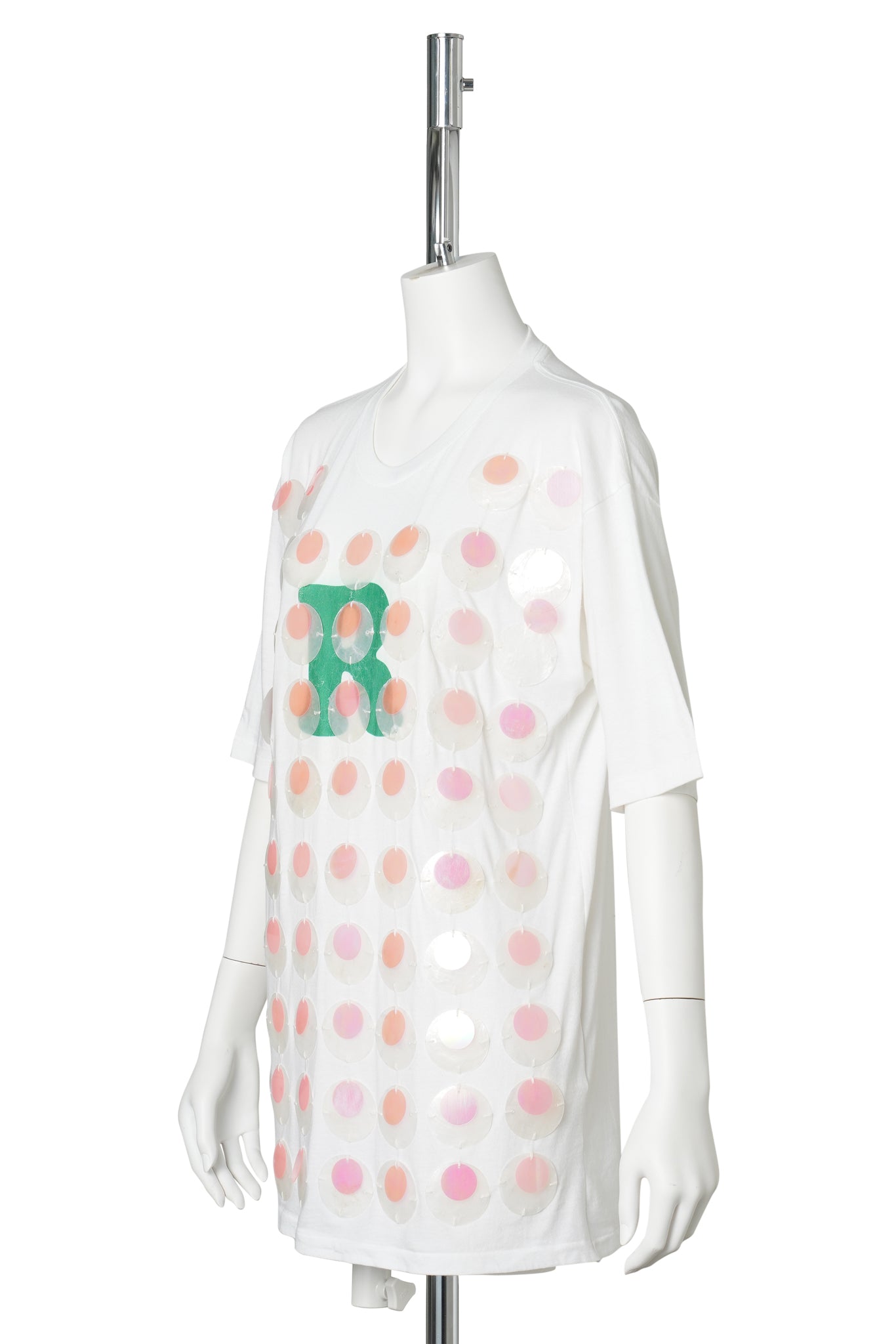 RECONSTITUTED MOP AND PAILETTE T-SHIRT / WHITE