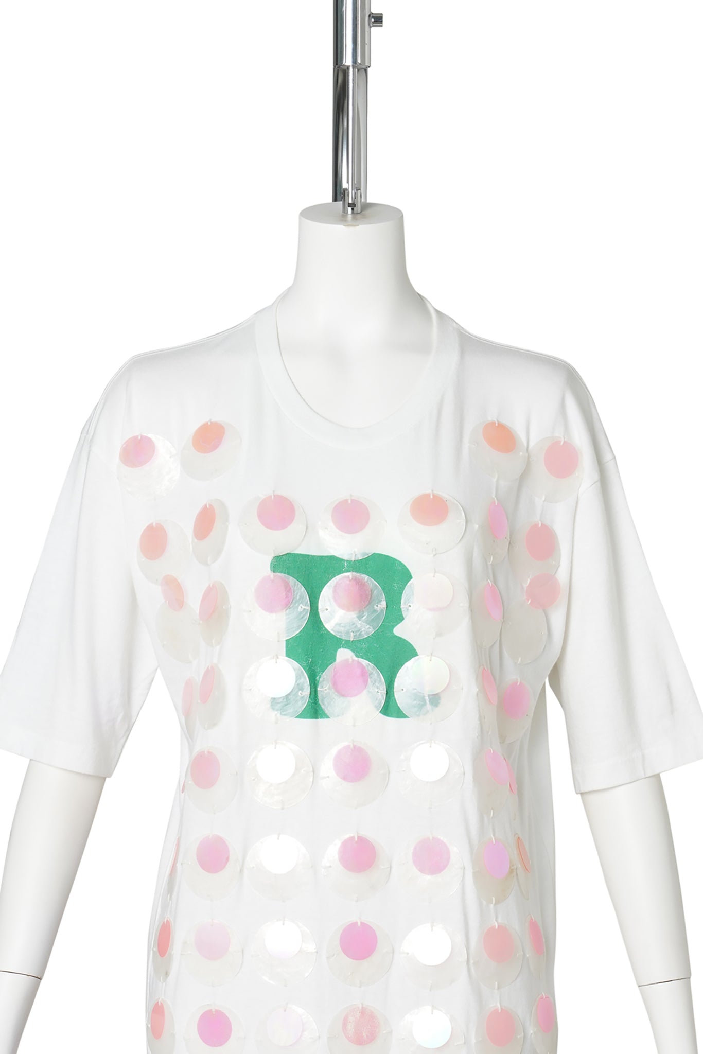 RECONSTITUTED MOP AND PAILETTE T-SHIRT / WHITE