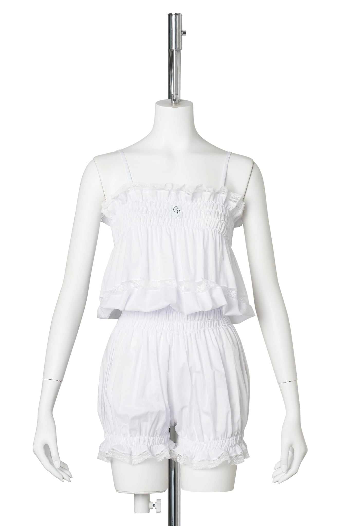 COTTON AND LACE TRIM ROMPER / WHITE
