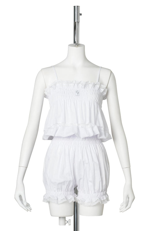 COTTON AND LACE TRIM ROMPER / WHITE