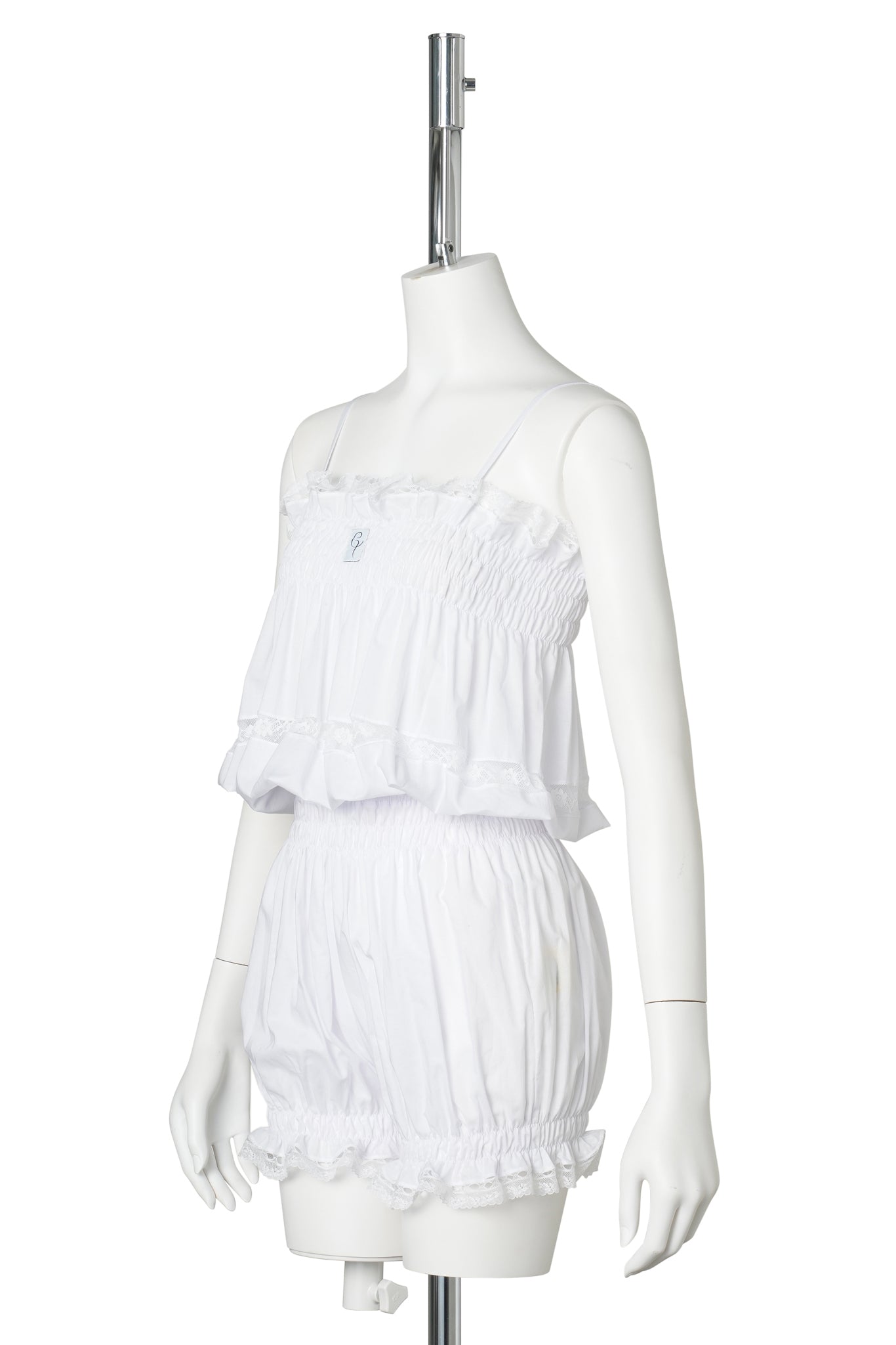 COTTON AND LACE TRIM ROMPER / WHITE