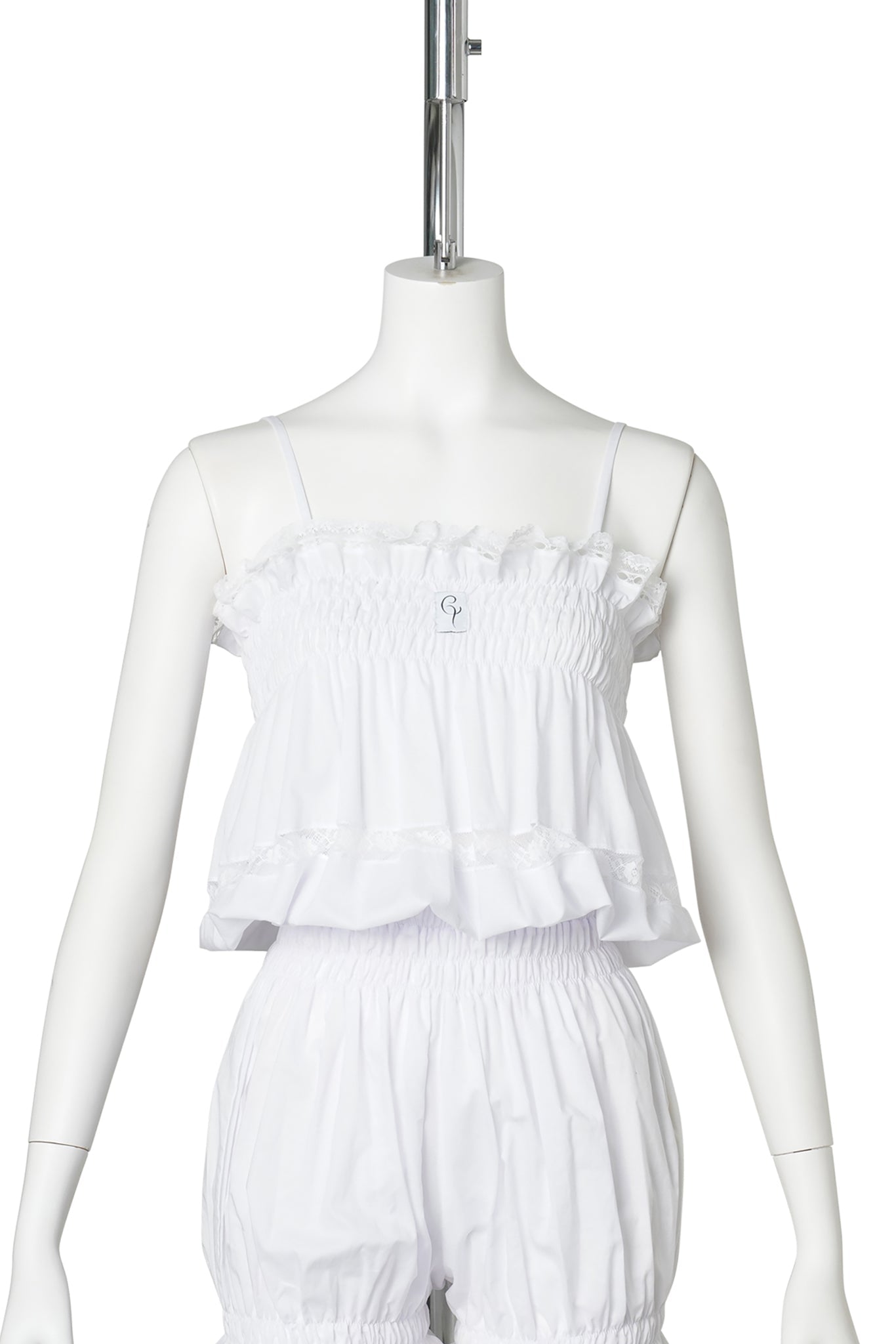 COTTON AND LACE TRIM ROMPER / WHITE