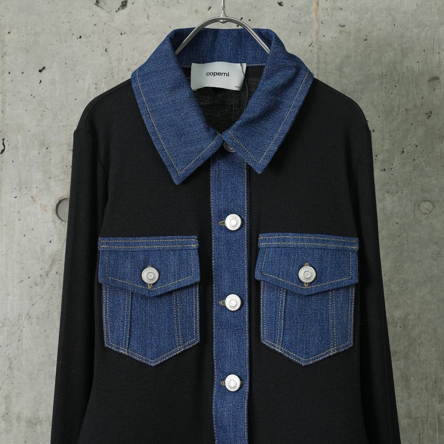 SECOND SKIN RIB DENIM TOP / BLACK