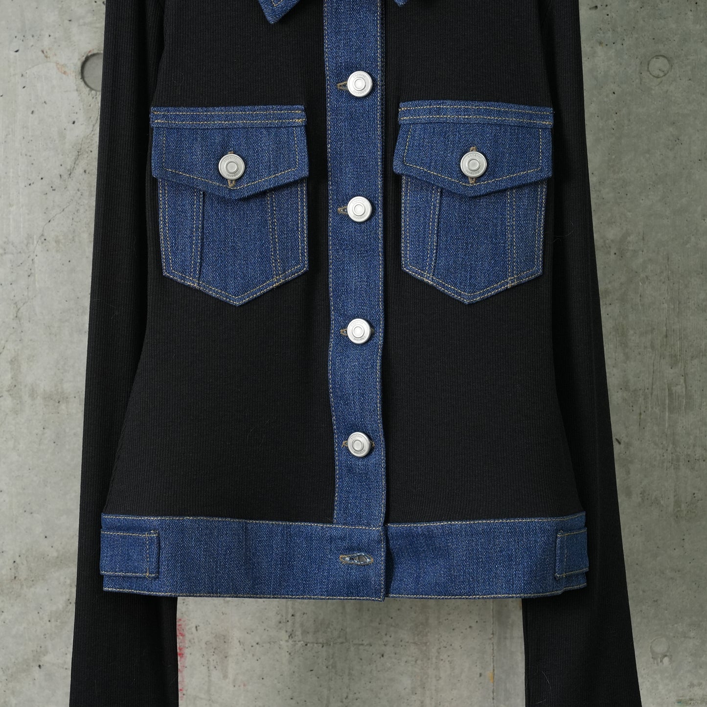 SECOND SKIN RIB DENIM TOP / BLACK