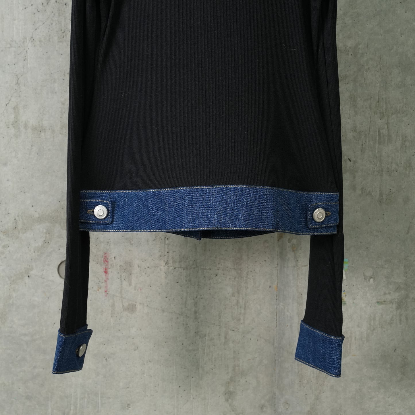 SECOND SKIN RIB DENIM TOP / BLACK