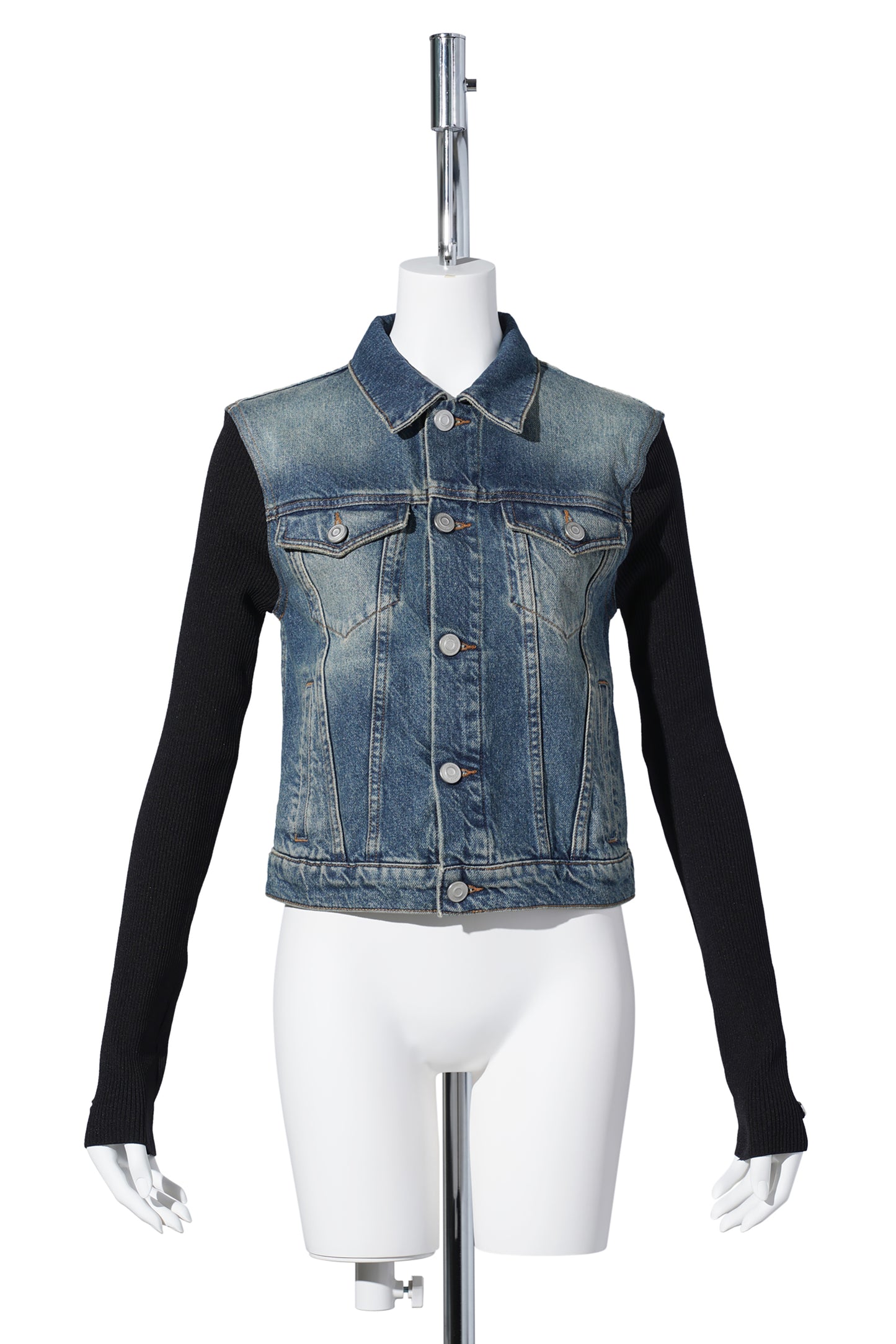 HYBRID RIB DENIM JACKET / BLACK-BLUE