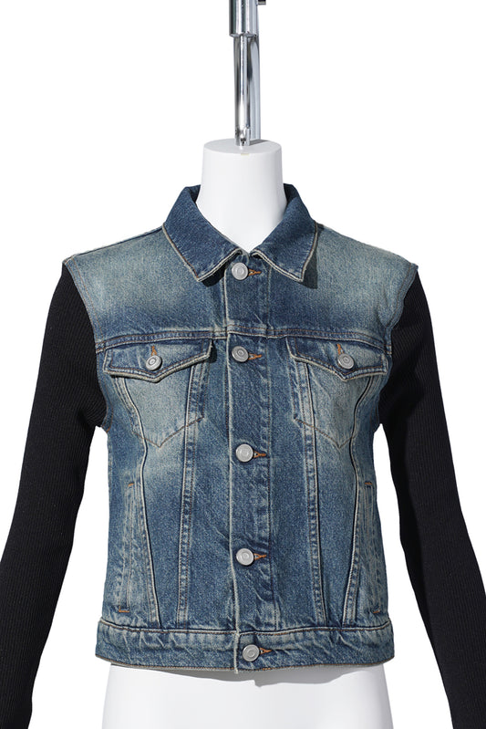 HYBRID RIB DENIM JACKET / BLACK-BLUE