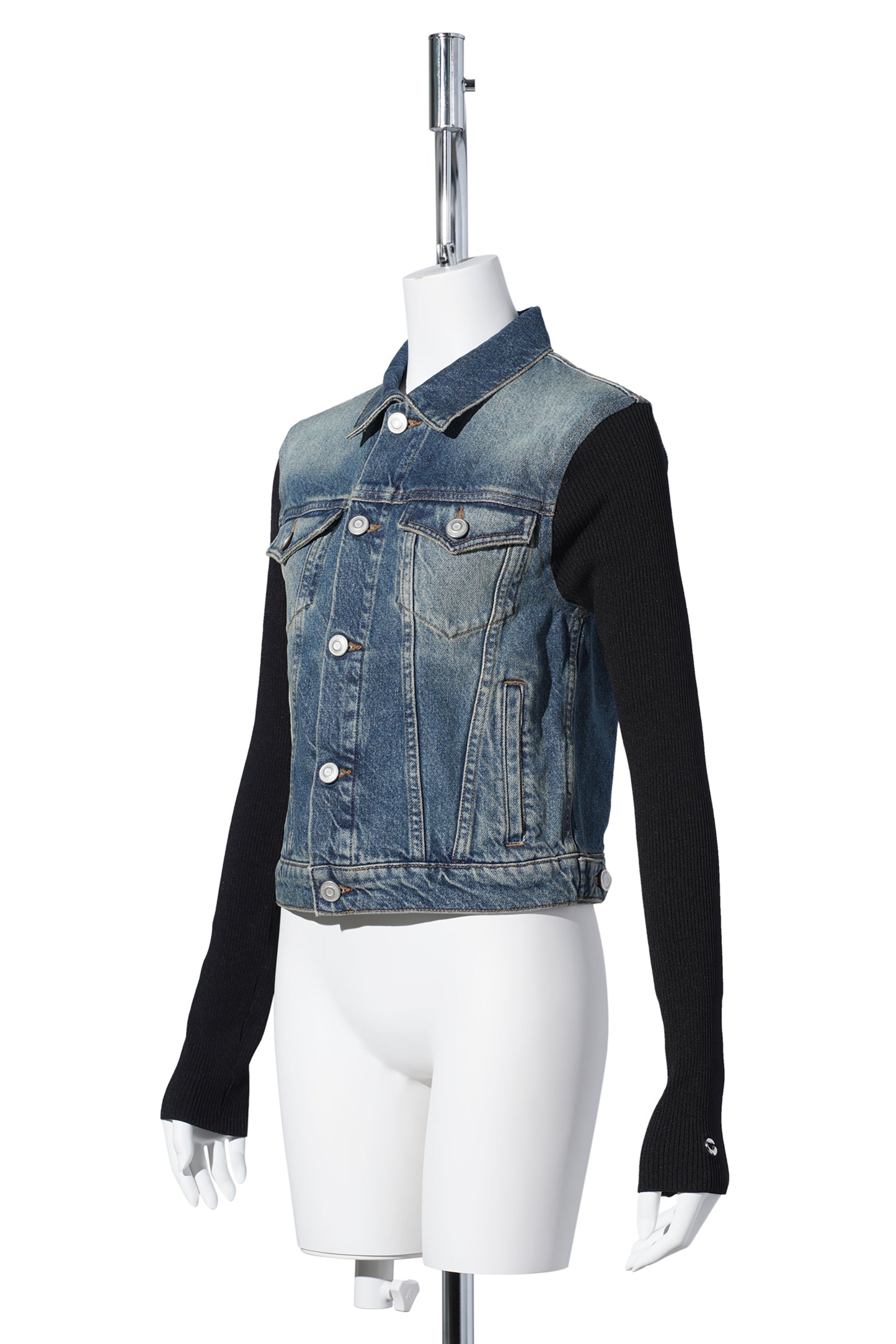 HYBRID RIB DENIM JACKET / BLACK-BLUE