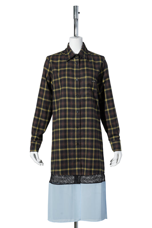 MULTI LAYER SHIRT DRESS / BROWN-BLUE