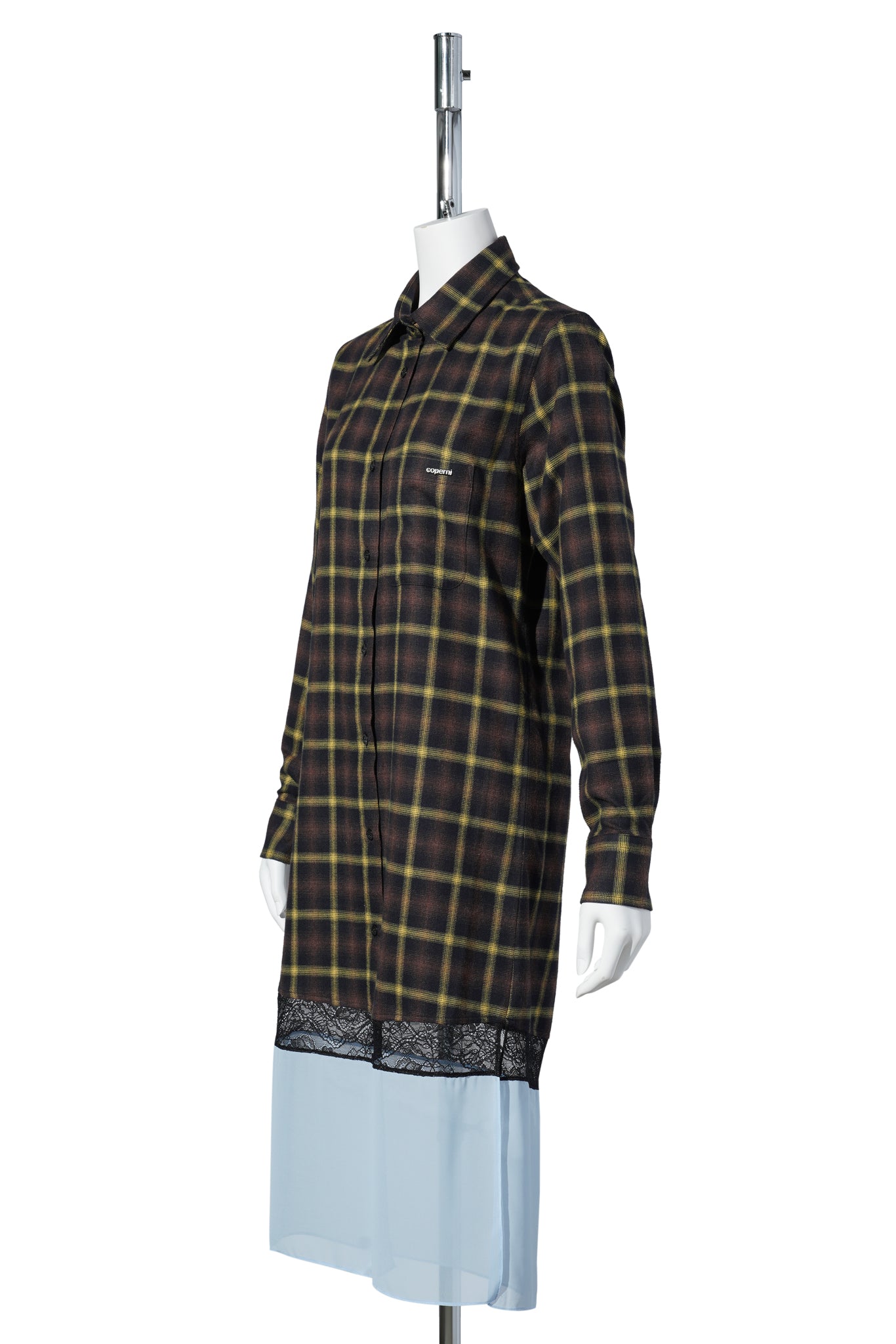 MULTI LAYER SHIRT DRESS / BROWN-BLUE