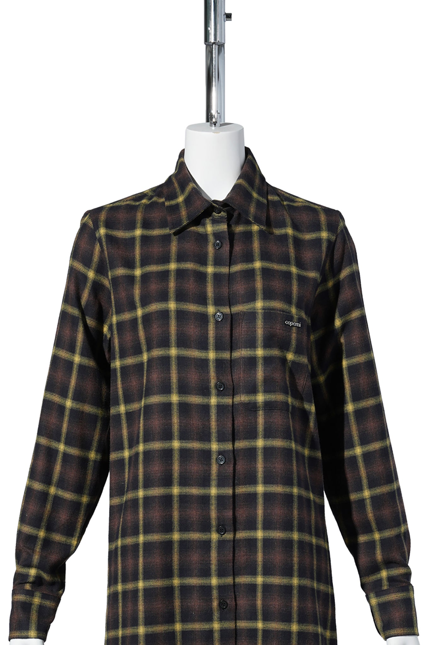 MULTI LAYER SHIRT DRESS / BROWN-BLUE