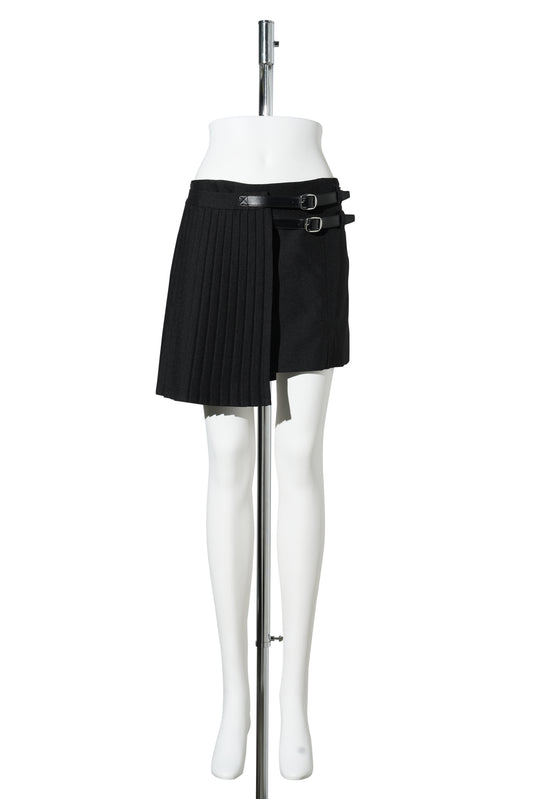 PLEATED UNIFORM MINI SKIRT / BLACK