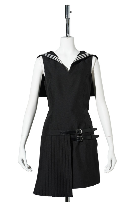 PLEATED UNIFORM DRESS / BLACK