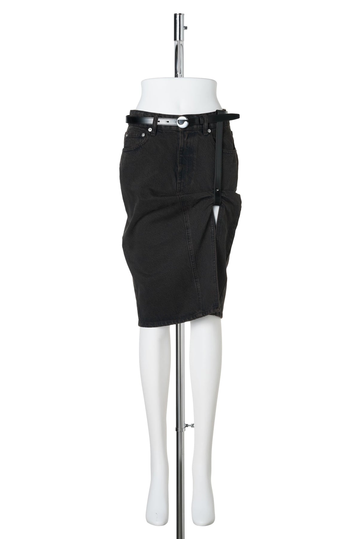 SUSPENDED DENIM SKIRT / BROWN