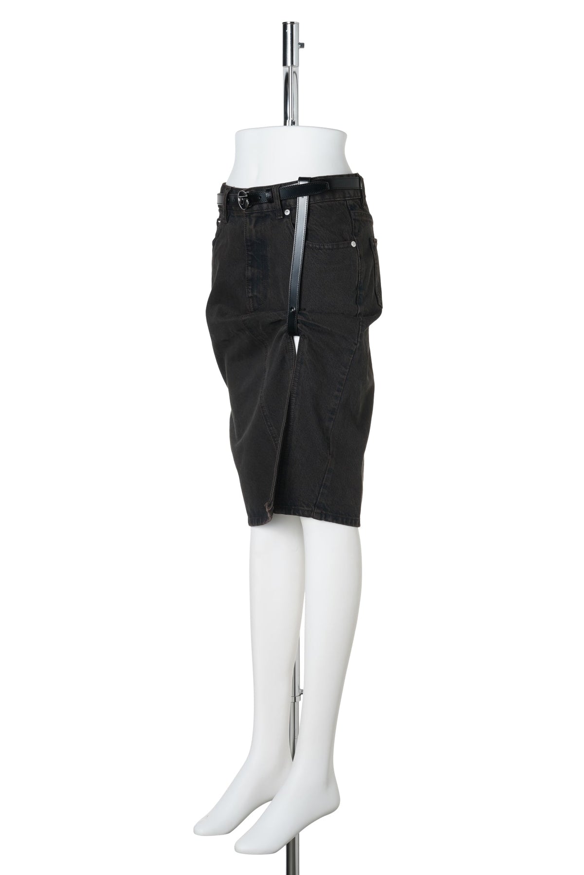 SUSPENDED DENIM SKIRT / BROWN