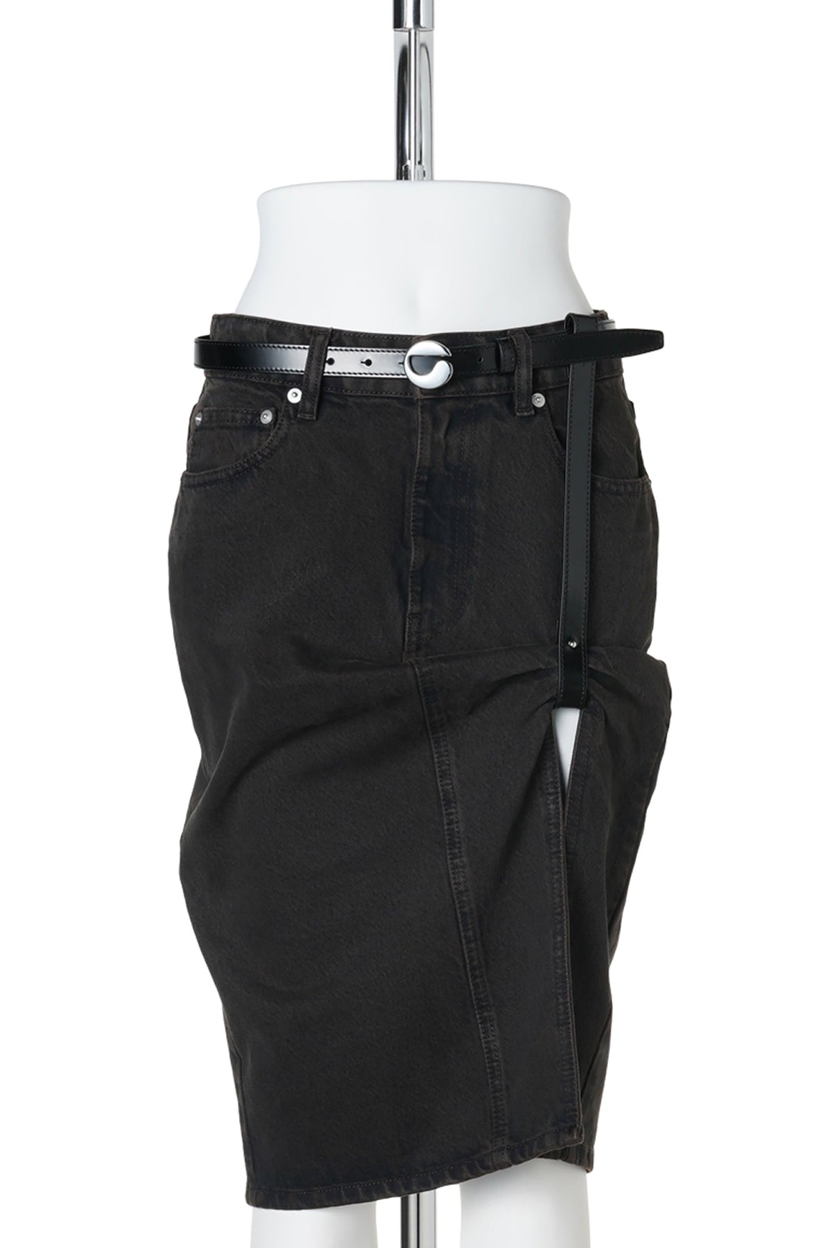 SUSPENDED DENIM SKIRT / BROWN