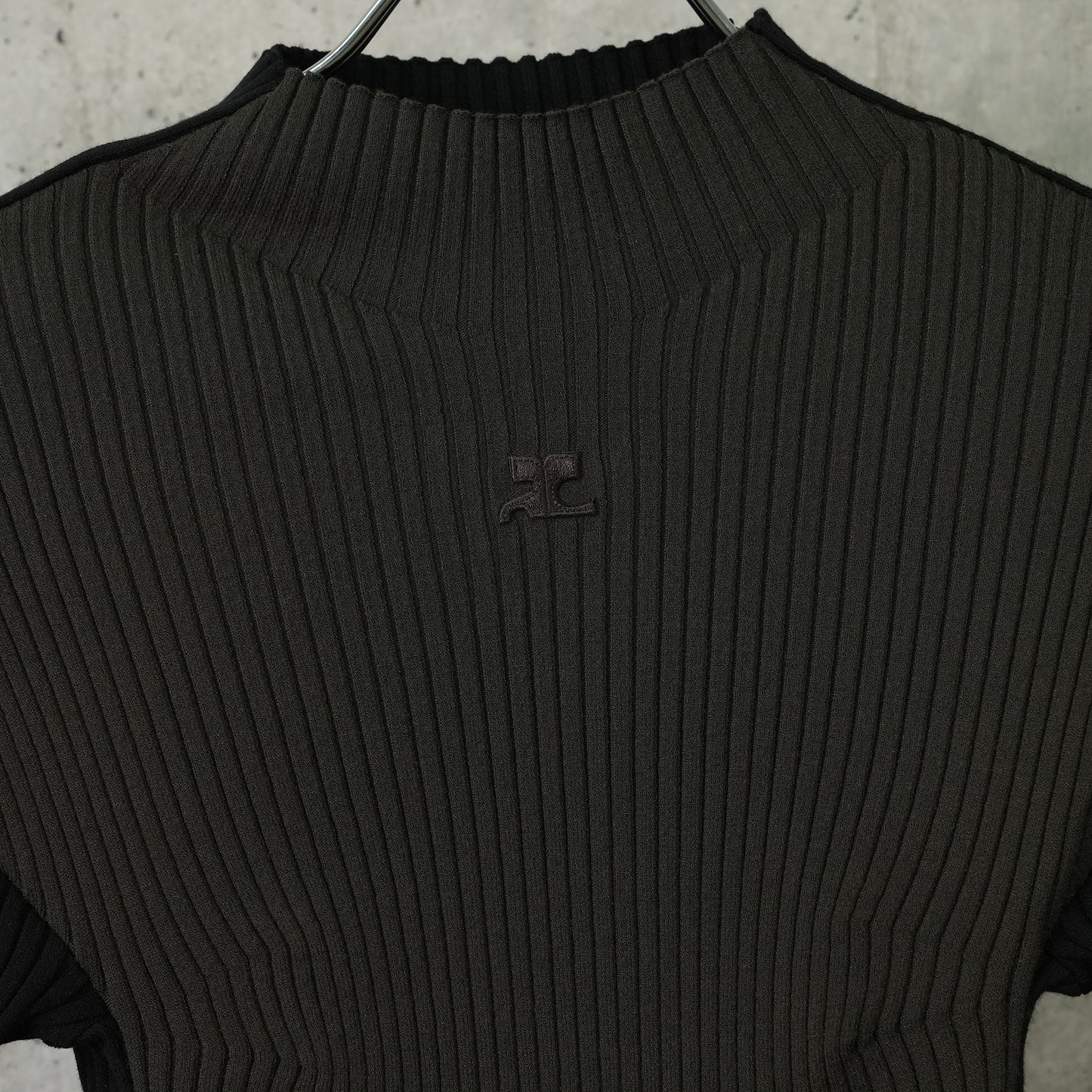 SWEATER FRAME CONTRAST RIB KNIT / B118:MUD BROWN/BLACK