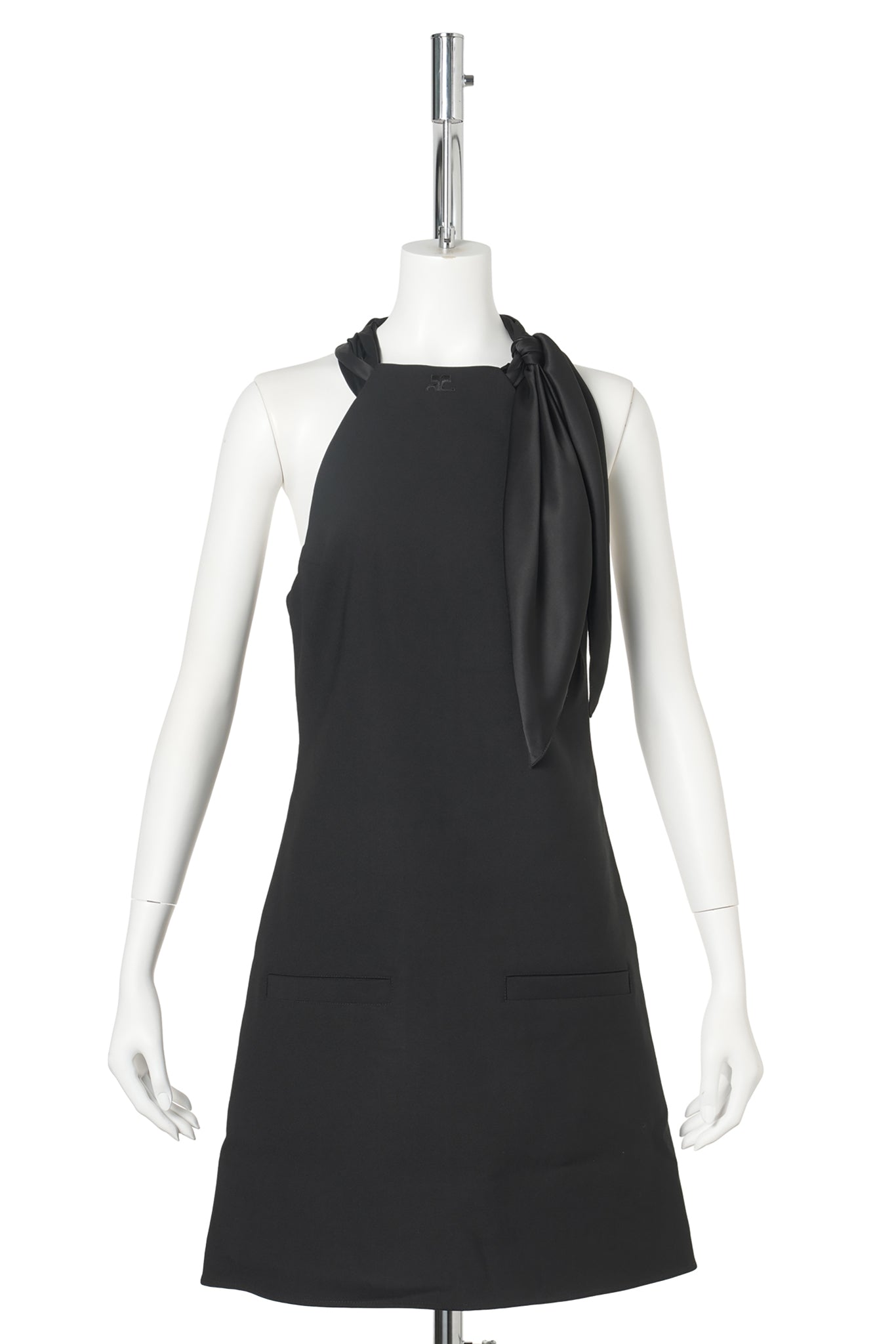 MINI DRESS KNOTTED STRETCH A-LINE / 9999:BLACK