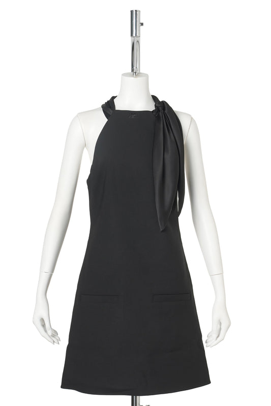 MINI DRESS KNOTTED STRETCH A-LINE / 9999:BLACK