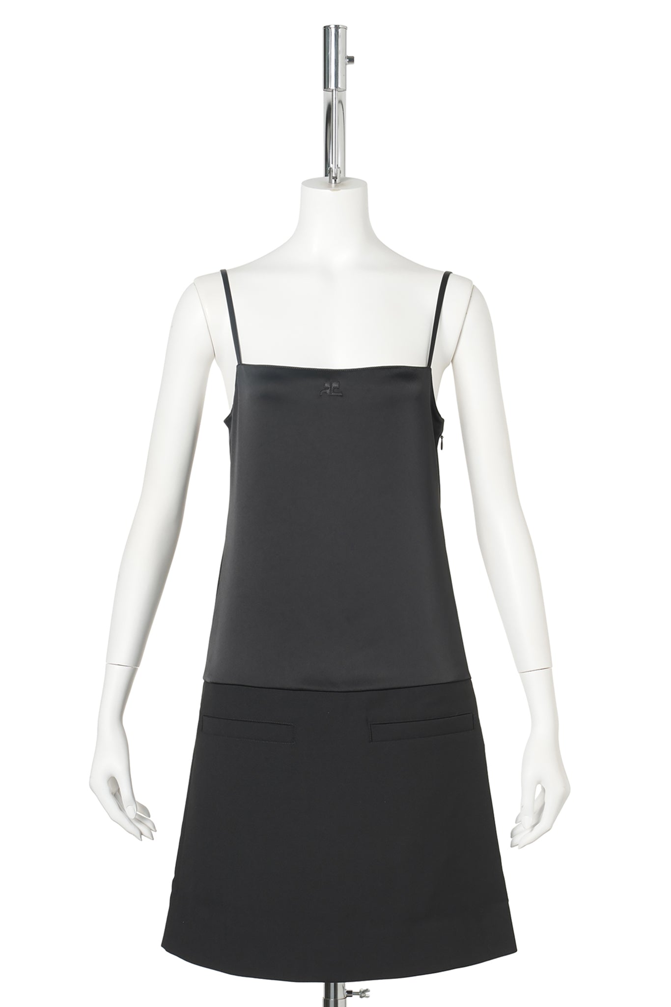 MINI DRESS MIXED-MATERIAL SATIN / 9999:BLACK