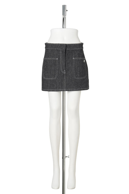 MINI SKIRT TWO-POCKET DENIM TWEED / 9901:BLACK / HERITAGE WHITE