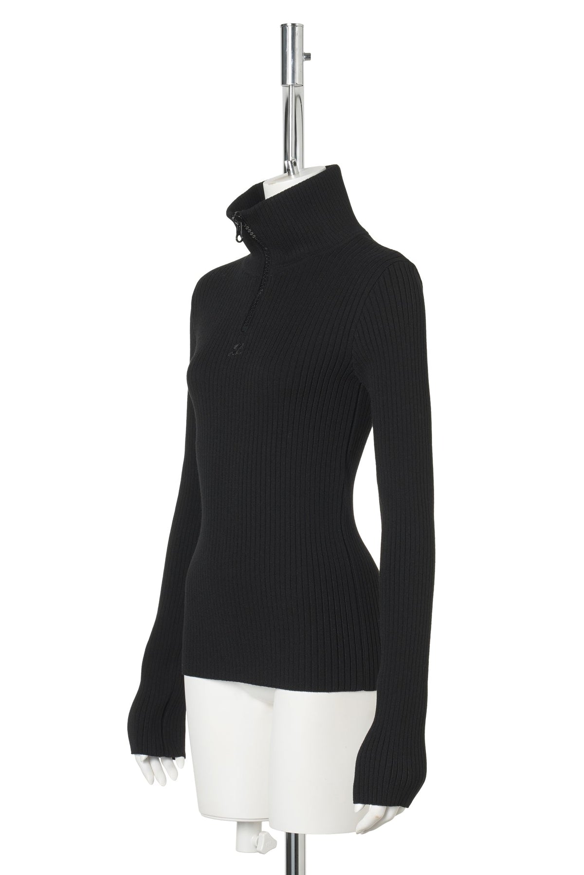 SWEATER ZIPPED RIB KNIT MOCKNECK / 9999:BLACK