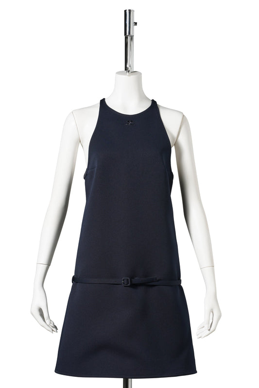 MINI DRESS A-LINE BELTED TWILL / 7075:NAVY