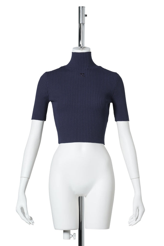 TOP CROPPED RIB KNIT / 7062:WORK BLUE