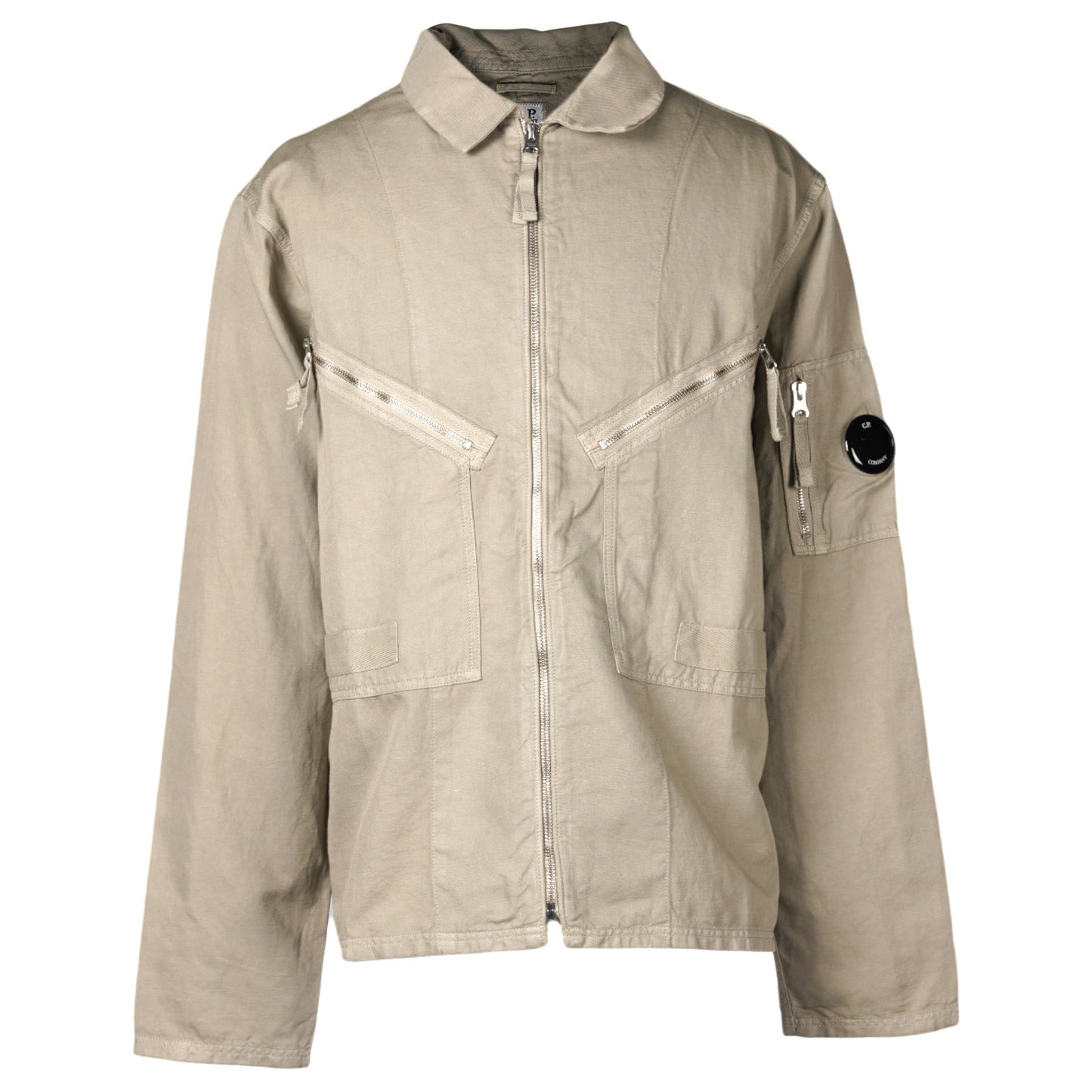 COTTON/LINEN FULL ZIP OVERSHIRT / 327:VINTAGE KHAKI