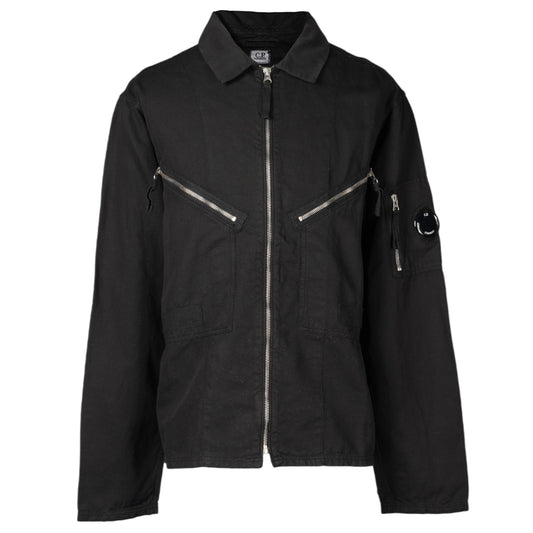 COTTON/LINEN FULL ZIP OVERSHIRT / 999:BLACK