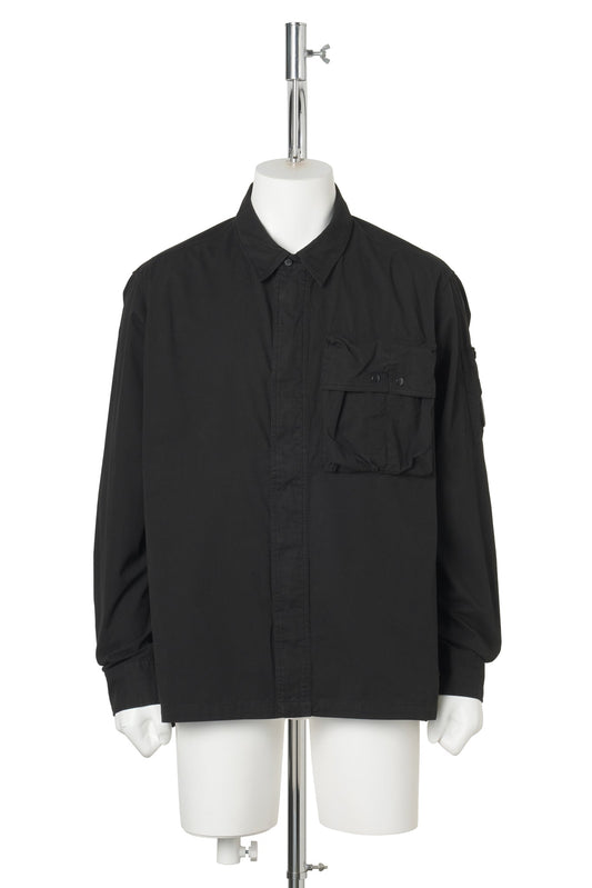 ORGANIC GABARDINE LONG SLEEVE HIDDEN ZIP SHIRT / 999:BLACK