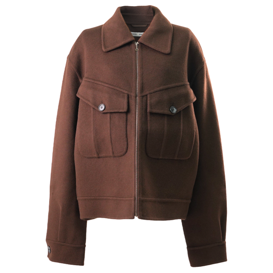 ISLA DOUBLE FACED ZIP BLOUSON / DARK BROWN