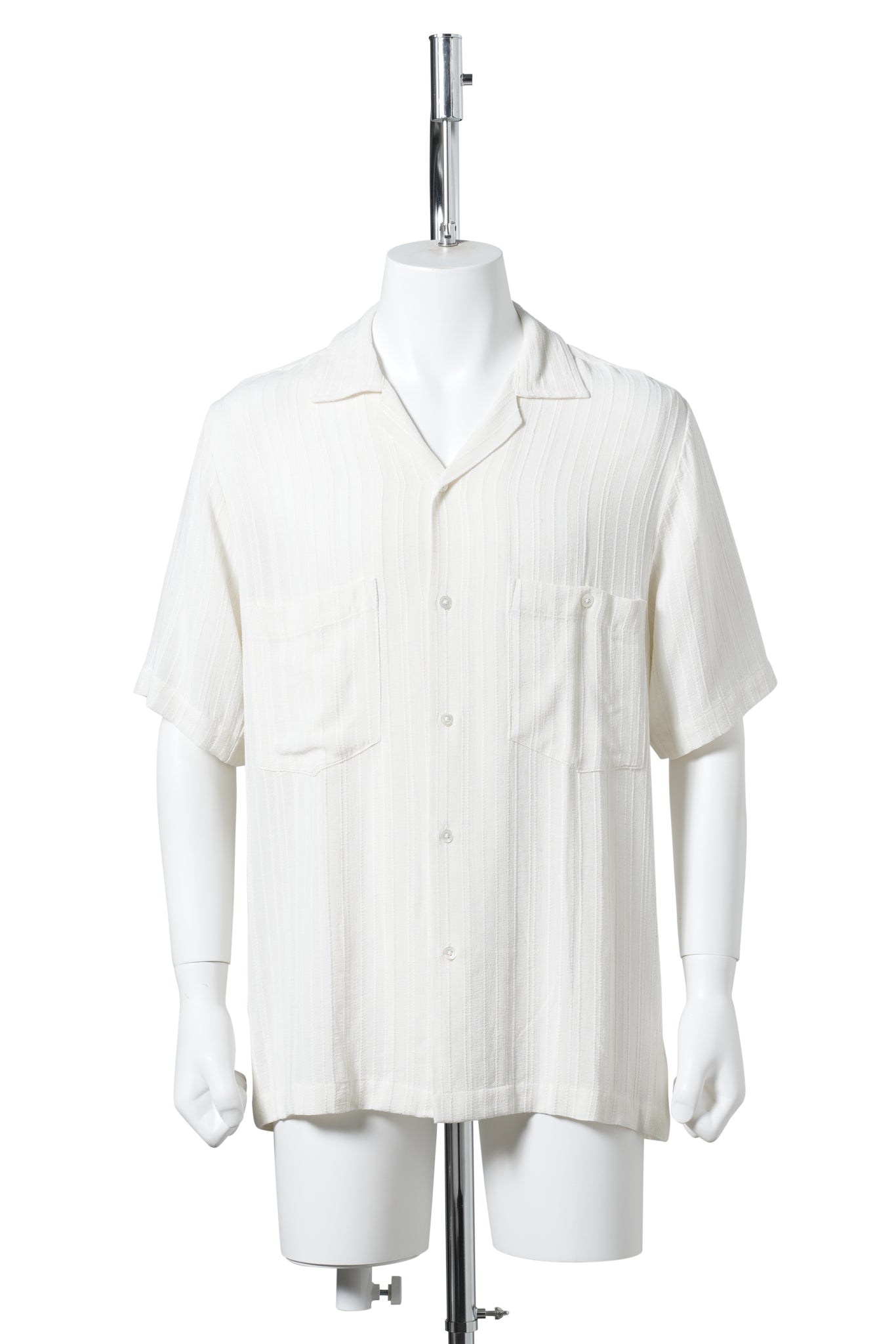SHORT SLEEVE CAMP COLLAR SHIRT IN VISCOSE FABRIC / WHITE STRIPE
