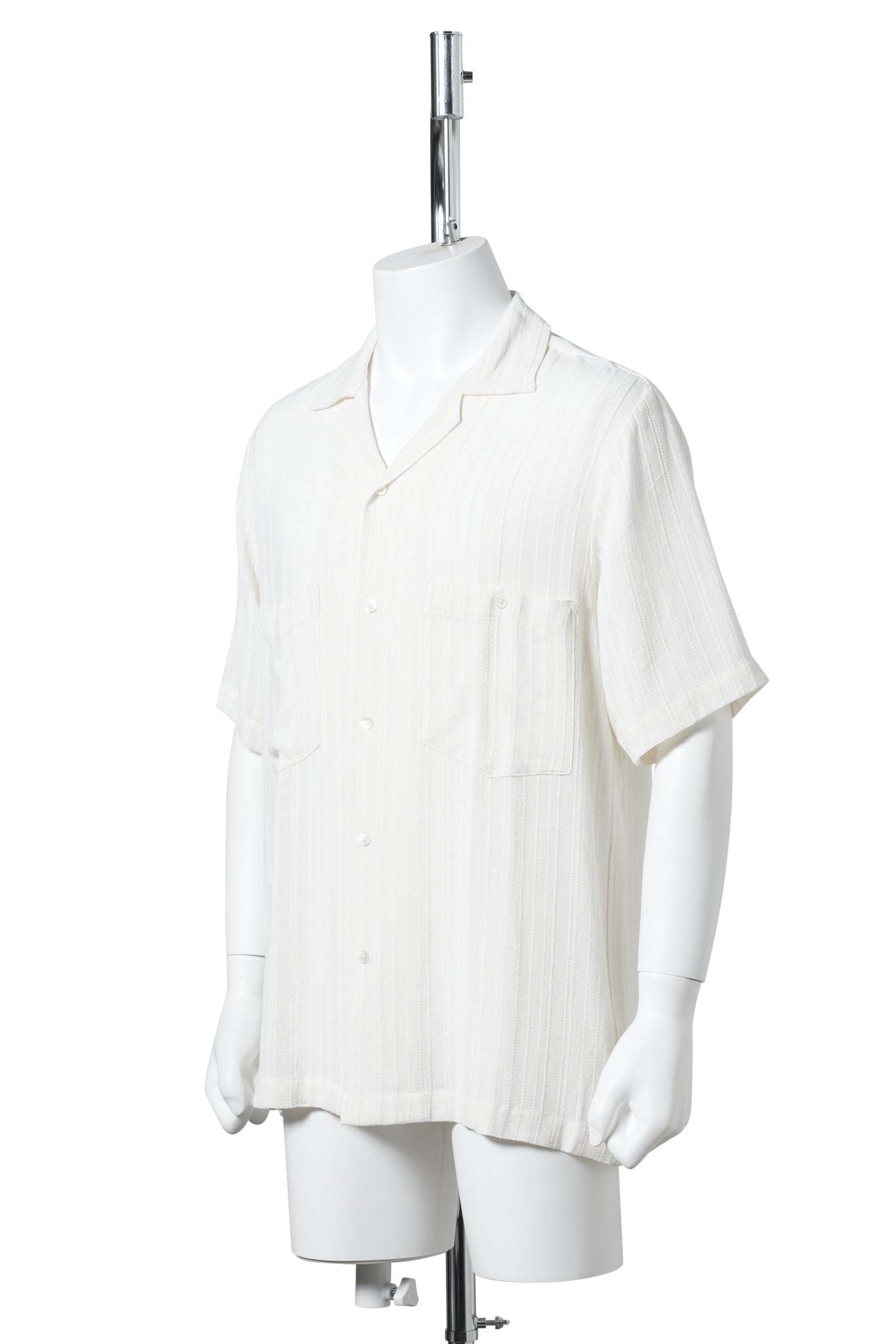 SHORT SLEEVE CAMP COLLAR SHIRT IN VISCOSE FABRIC / WHITE STRIPE