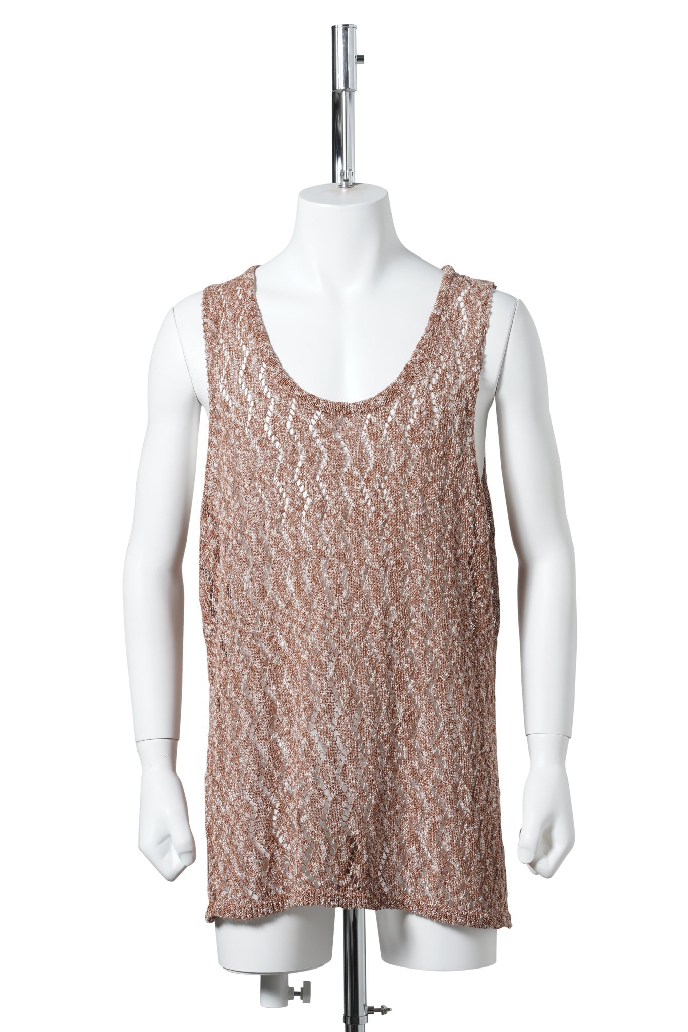 POINTELLE KNITTED TANK IN COTTON BLEND YARN / BROWN MELANGE