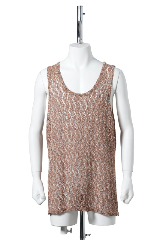 POINTELLE KNITTED TANK IN COTTON BLEND YARN / BROWN MELANGE