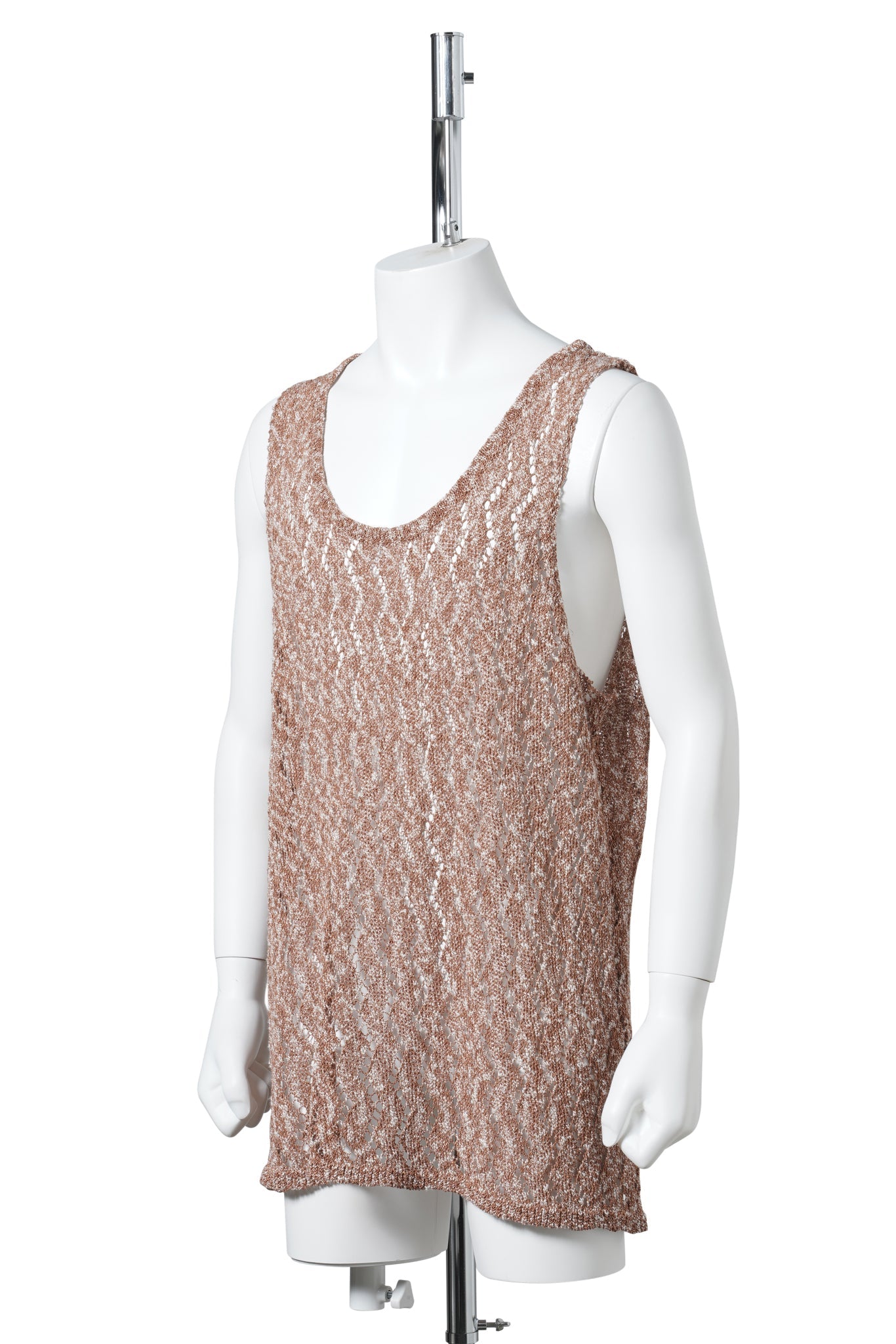 POINTELLE KNITTED TANK IN COTTON BLEND YARN / BROWN MELANGE