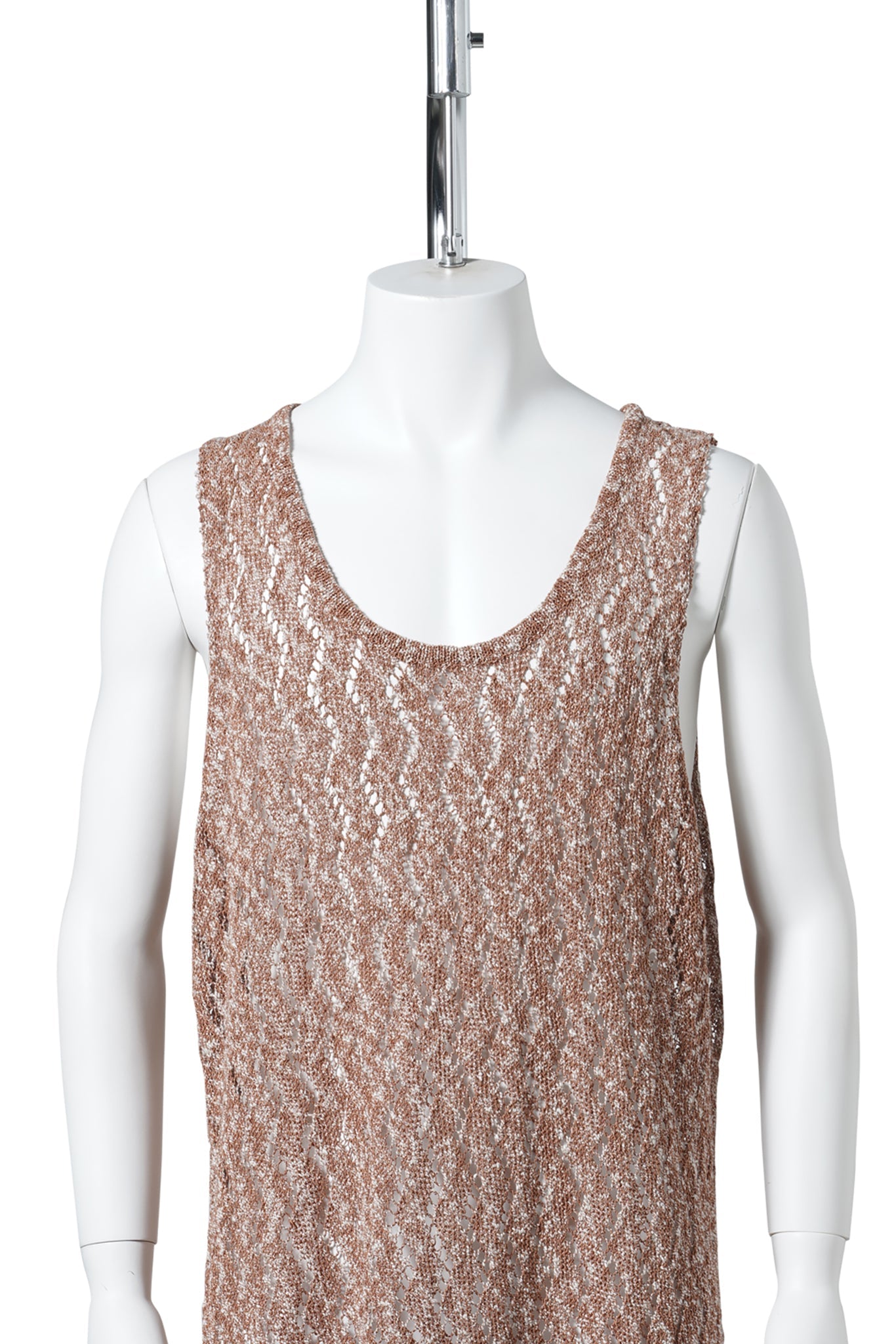 POINTELLE KNITTED TANK IN COTTON BLEND YARN / BROWN MELANGE