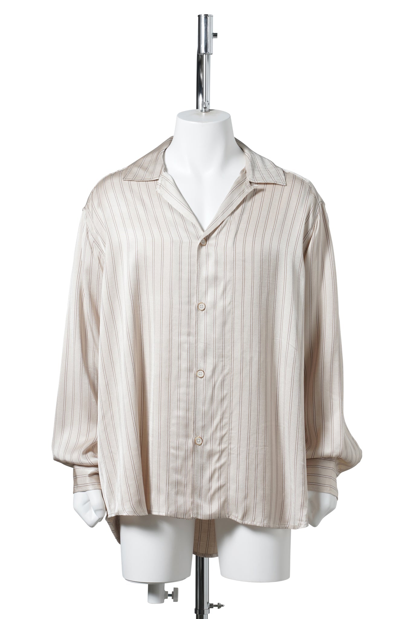 LONG SLEEVE OPEN COLLAR SHIRT IN A RELAXED SHAPE / BEIGE STRIPE