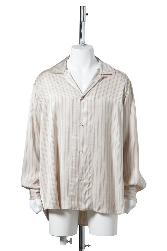 LONG SLEEVE OPEN COLLAR SHIRT IN A RELAXED SHAPE / BEIGE STRIPE