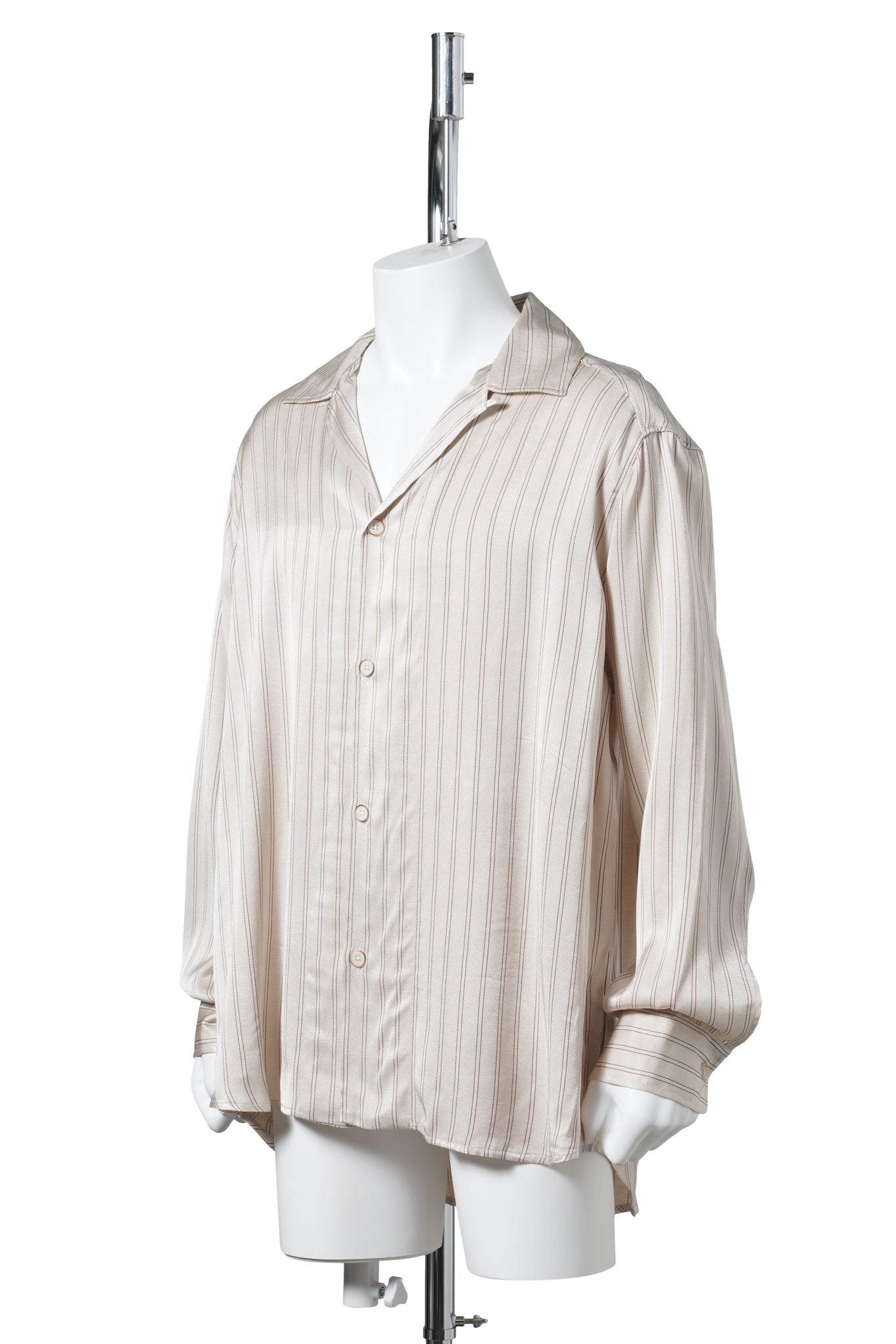 LONG SLEEVE OPEN COLLAR SHIRT IN A RELAXED SHAPE / BEIGE STRIPE