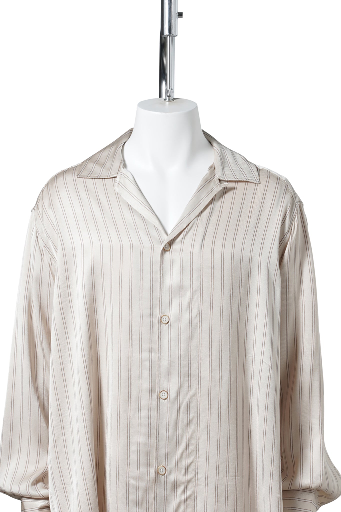 LONG SLEEVE OPEN COLLAR SHIRT IN A RELAXED SHAPE / BEIGE STRIPE
