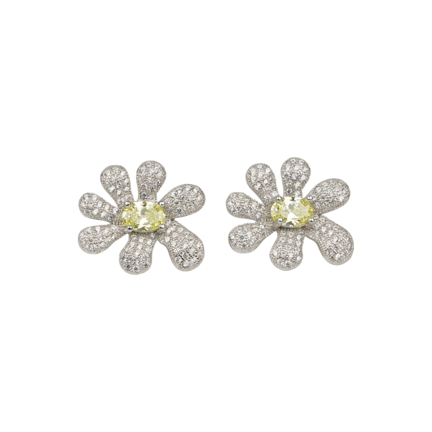 SQUASHED BLOSSOM EARRING / CANARY CRYSTAL PAVE