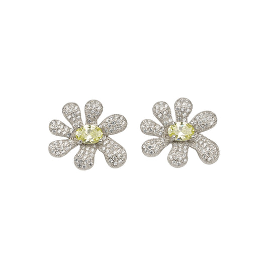 SQUASHED BLOSSOM EARRING / CANARY CRYSTAL PAVE