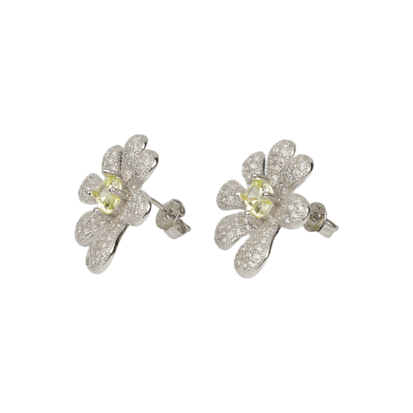 SQUASHED BLOSSOM EARRING / CANARY CRYSTAL PAVE