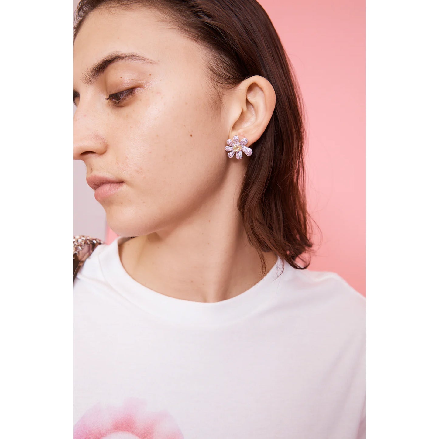 SQUASHED BLOSSOM EARRING / HOT PINK CANARY