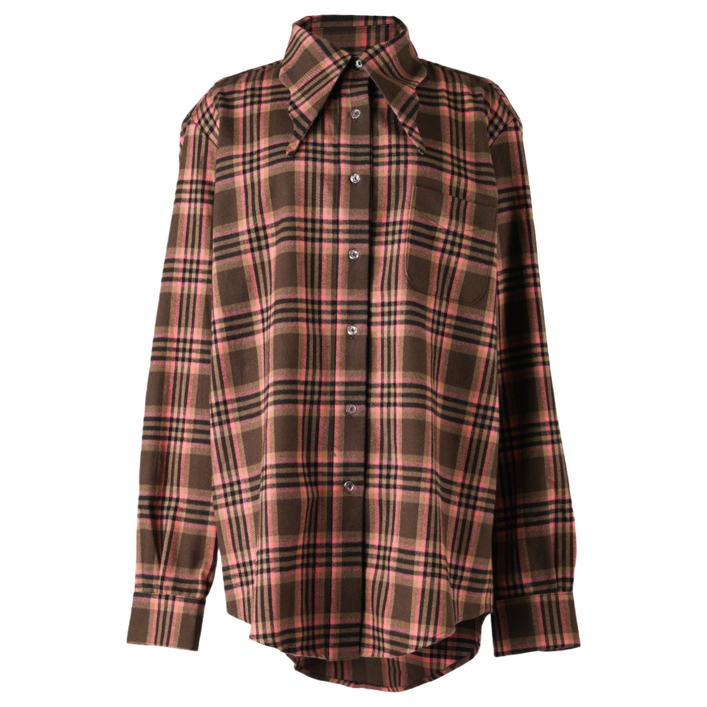 BAT BUTTON UP / PINK BROWN PLAID