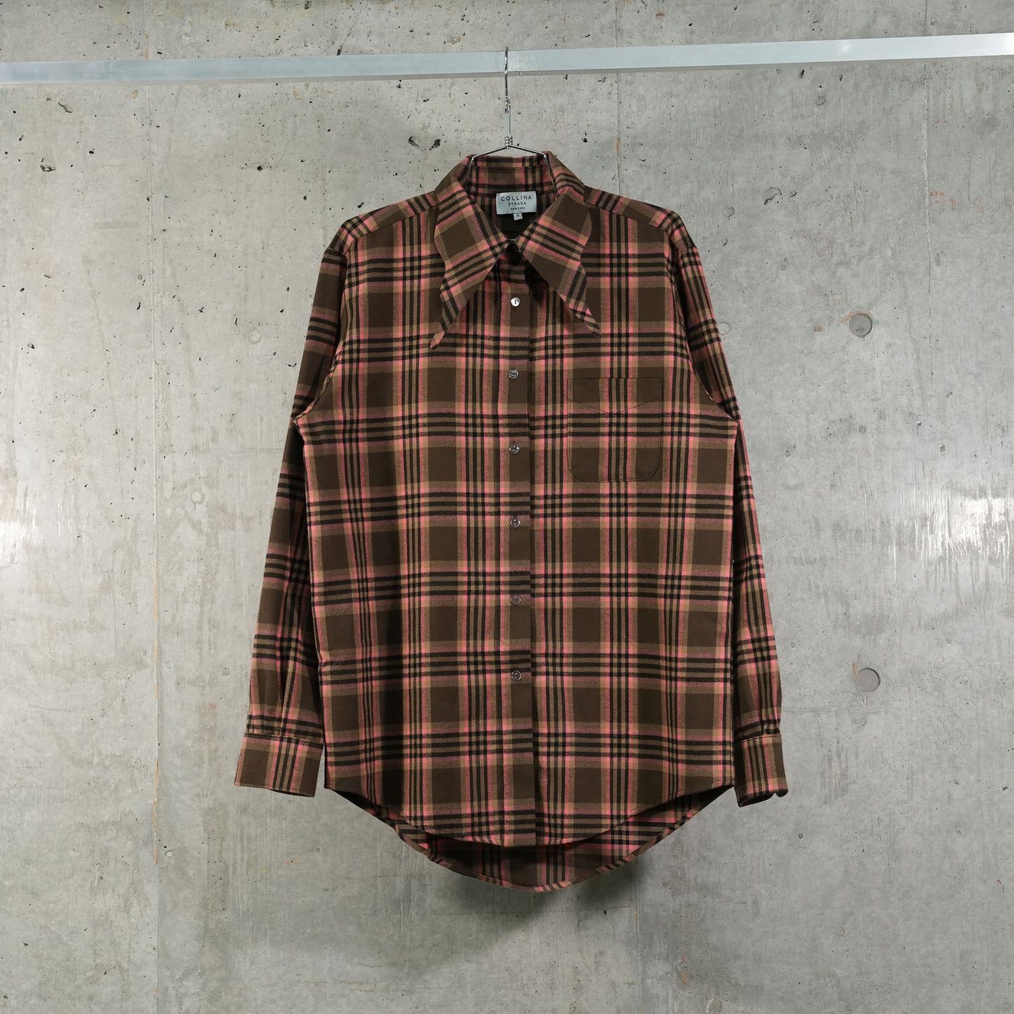 BAT BUTTON UP / PINK BROWN PLAID