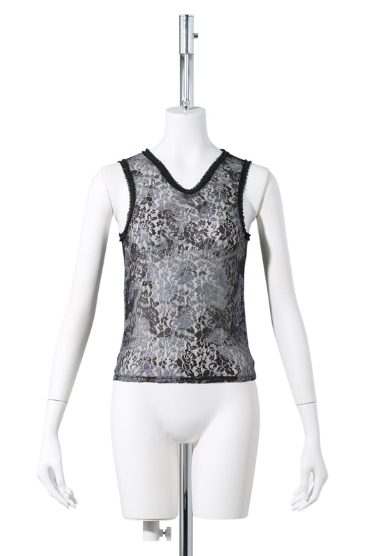 LACE DACHI TOP / BLACK WATERCOLOR ROSES