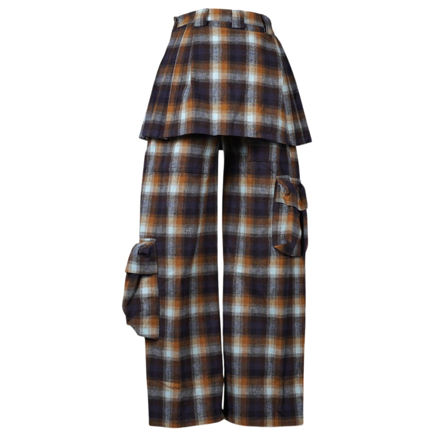 LAWN SKIRT CARGO PANT / NAVY CAMEL PLAID